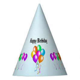 Bright Birthday-ballonnen diverse kleuren op blauw Feesthoedjes