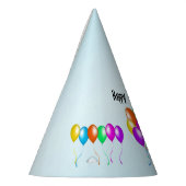 Bright Birthday-ballonnen diverse kleuren op blauw Feesthoedjes (Links)