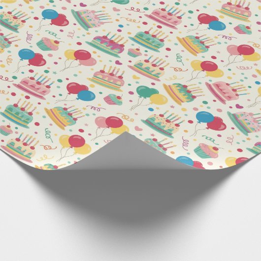 Bright Birthday Cakes and Balloons Wrapping Paper Cadeaupapier (Hoek)