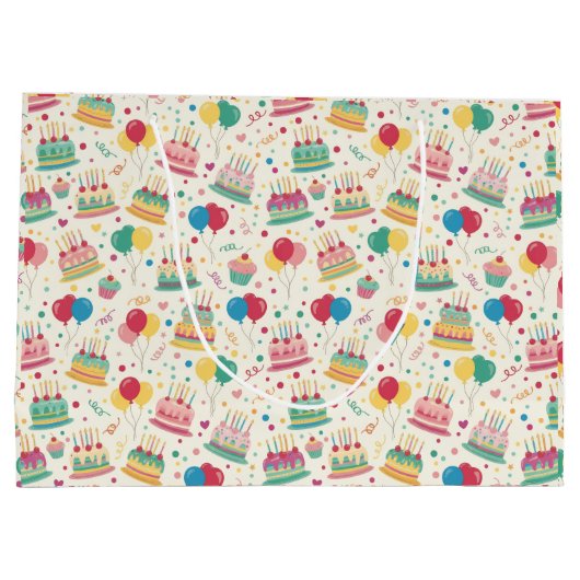 Bright Birthday Cakes and Balloons Wrapping Paper Groot Cadeauzakje (Achterkant)