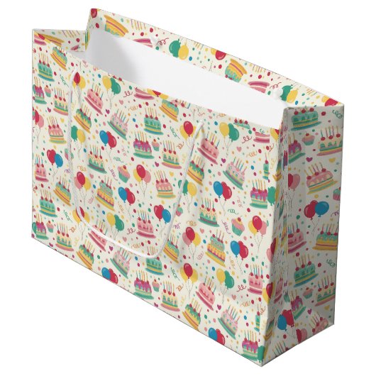Bright Birthday Cakes and Balloons Wrapping Paper Groot Cadeauzakje (Voorkant Gekanteld)
