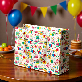Bright Birthday Cakes and Balloons Wrapping Paper Groot Cadeauzakje