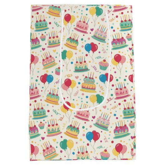 Bright Birthday Cakes and Balloons Wrapping Paper Medium Cadeauzakje (Achterkant)