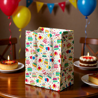 Bright Birthday Cakes and Balloons Wrapping Paper Medium Cadeauzakje