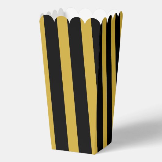 Bright Black and Metallic Gold Striped Popcorn Bedankdoosjes (Voorkant)