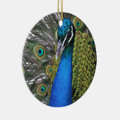 Bright Blauw en Groen Peacock w Feathers geopend Keramisch Ornament (Rechts)