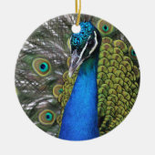 Bright Blauw en Groen Peacock w Feathers geopend Keramisch Ornament (Voorkant)