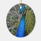 Bright Blauw en Groen Peacock w Feathers geopend Keramisch Ornament (Links)