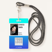 Bright Blauwgroen Aqua Ombre Logo Sjabloon werknem Badge (Voorkant met draagriem)
