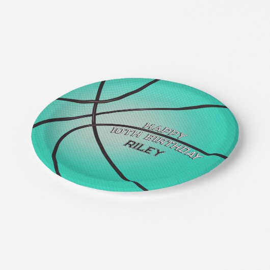 Bright Blauwgroen Blauw Basketbal Happy Birthday N Papieren Bordje (Gekanteld)