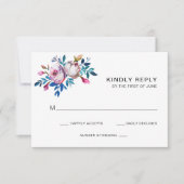 Bright Blauwgroen roze Floral Modern Wedding RSVP Kaartje (Voorkant)