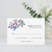 Bright Blauwgroen roze Floral Modern Wedding RSVP Kaartje (Staand voorkant)