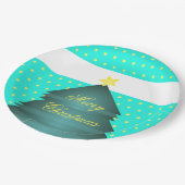 Bright Blauwgroen Strand Kerstthema Papieren Bordje (Gekanteld)