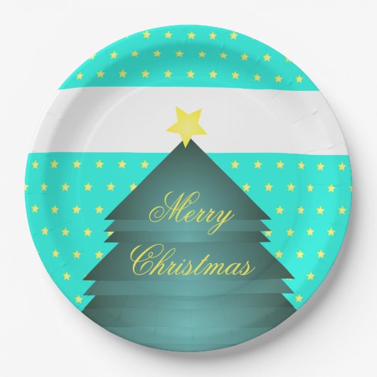 Bright Blauwgroen Strand Kerstthema Papieren Bordje (Voorkant)