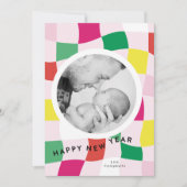 Bright Blocks Modern Plaked Gelukkig Nieuwjaar Fot Feestdagenkaart (Voorkant)
