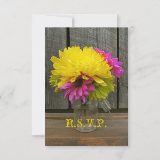 Bright bloemen en Barnwood Wedding RSVP (Voorkant)