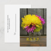 Bright bloemen en Barnwood Wedding RSVP (Voorkant / Achterkant)