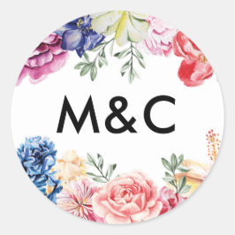 Bright bloemenbruiloft monogram stickers