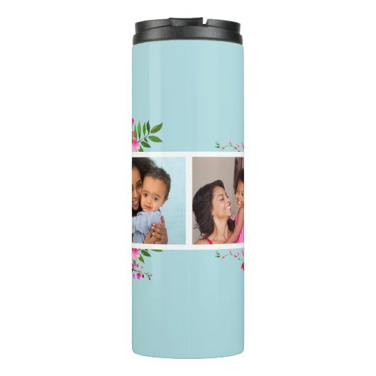 Bright Bloomen 4 Fotocollage monogrammen Thermosbeker (Achterkant)