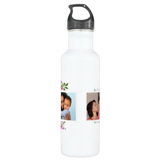 Bright Bloomen 4 Fotocollage monogrammen Waterfles (Achterkant)