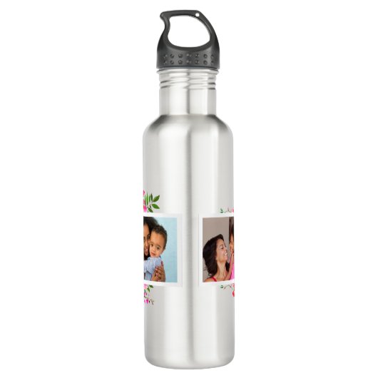 Bright Bloomen 4 Fotocollage monogrammen Waterfles (Achterkant)