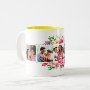 Bright Bloomen 5 Fotocollage monogrammen Tweekleurige Koffiemok