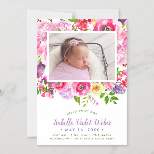 Bright Blooms Magnetische Fotogeboorteaankondiging Magnetische Uitnodiging (Voorkant)