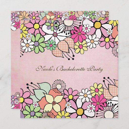 Bright Blossoms Bachelorette Party Uitnodiging (Voorkant / Achterkant)