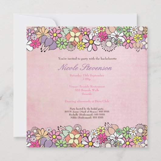 Bright Blossoms Bachelorette Party Uitnodiging (Achterkant)