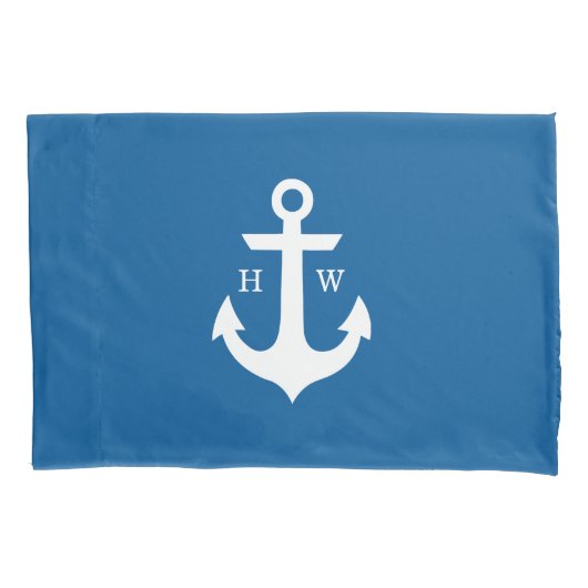 Bright Blue 2-Letter Anchor Monogram Kussensloop (Voorkant)