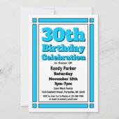 Bright Blue 30th Birthday Invitation Kaart (Voorkant)