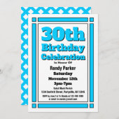 Bright Blue 30th Birthday Invitation Kaart (Voorkant / Achterkant)