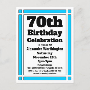 Bright Blue 70th Birthday Invitation Briefkaart