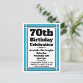 Bright Blue 70th Birthday Invitation Briefkaart (Staand voorkant)