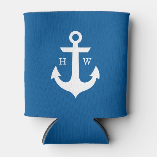 Bright Blue Anchor Monogrammed Blikjeskoeler (Voorkant)