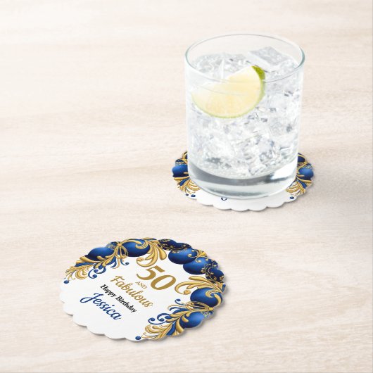 Bright Blue and Flat Gold Birthday Party Kartonnen Onderzetters (Insitu)