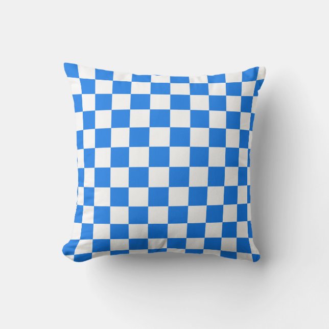 Bright Blue and White Checkers Kussen (Voorkant)