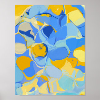 Bright Blue and Yellow Abstract Geometric Pattern Poster