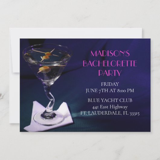 Bright Blue Bachelorette Martini Bruidsfeest Kaart (Voorkant)