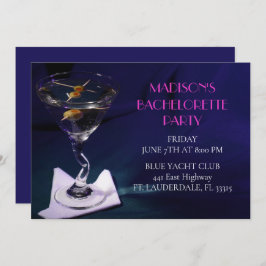 Bright Blue Bachelorette Martini Bruidsfeest Kaart
