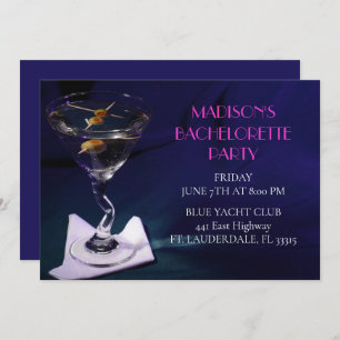 Bright Blue Bachelorette Martini Bruidsfeest Kaart