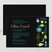 BRIGHT BLUE Bar Bat Mitzvah Uitnodiging (Voorkant / Achterkant)