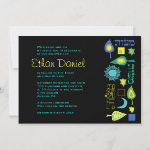 BRIGHT BLUE Bar Bat Mitzvah Uitnodiging