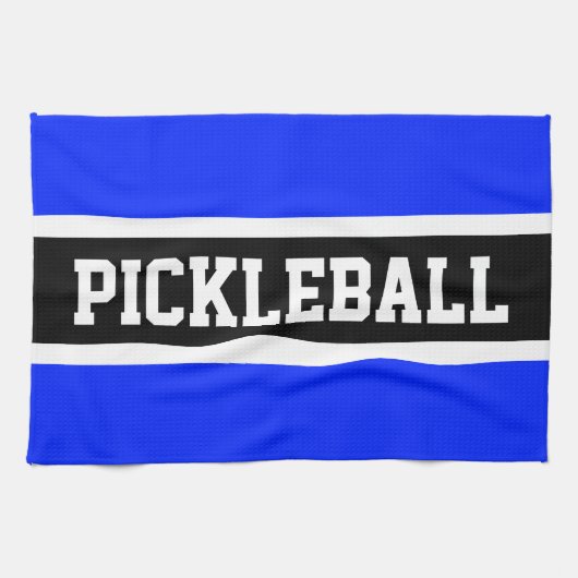 Bright Blue Black Racing Stripes PICKLEBALL Tekst Theedoek (Horizontaal)