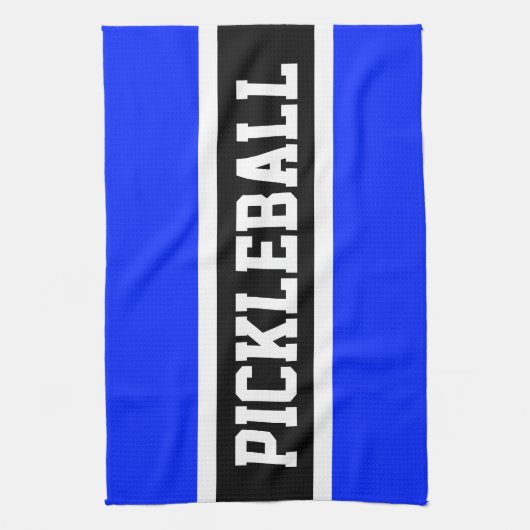Bright Blue Black Racing Stripes PICKLEBALL Tekst Theedoek (Verticaal)