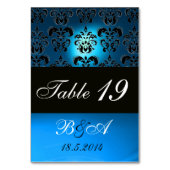 BRIGHT BLUE BLACK WHITE CLASY DAMASK MONOGRAM KAART (Voorkant)