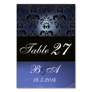 BRIGHT BLUE BLACK WHITE CLASY DAMASK MONOGRAM KAART