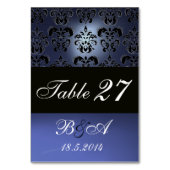 BRIGHT BLUE BLACK WHITE CLASY DAMASK MONOGRAM KAART (Achterkant)