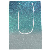 Bright Blue Blauwgroen Glitter Ombre Monogram Medium Cadeauzakje (Achterkant)