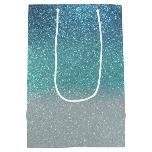 Bright Blue Blauwgroen Glitter Ombre Monogram Medium Cadeauzakje (Achterkant)